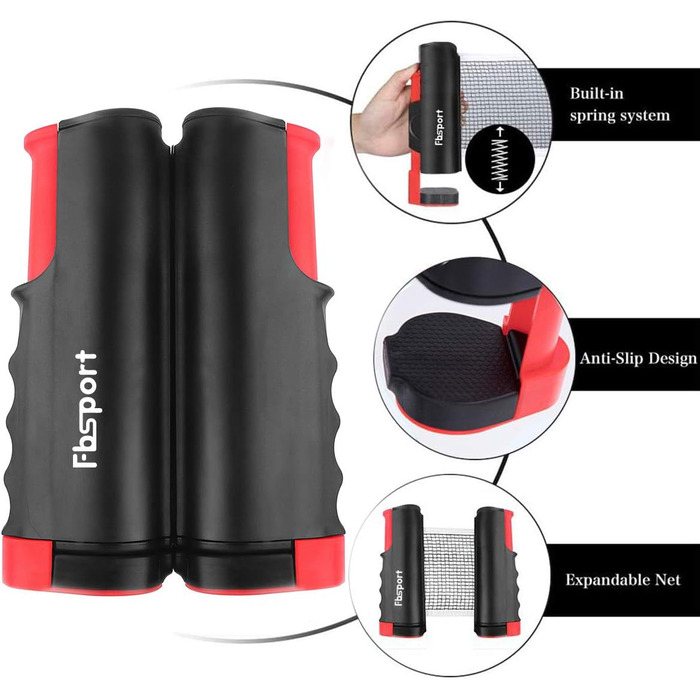 FBSPORT Набір для настільного тенісу Професійний: 2 ракетки, сітка, 6 м'ячів, сумка. Підходить для дорослих та сімей, для гри в приміщенні та на вулиці, чорний