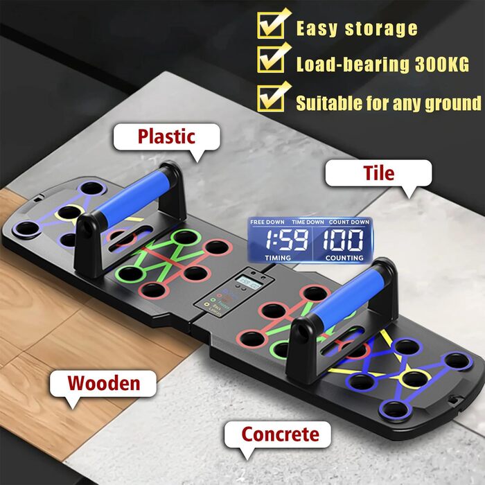 Дошка для віджимань з таймером, тренажер для пресу, фітнес-обладнання для дому, чорний