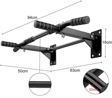 Турнік для підтягувань на стіну, для домашнього спортзалу, чорний (до 200 кг)