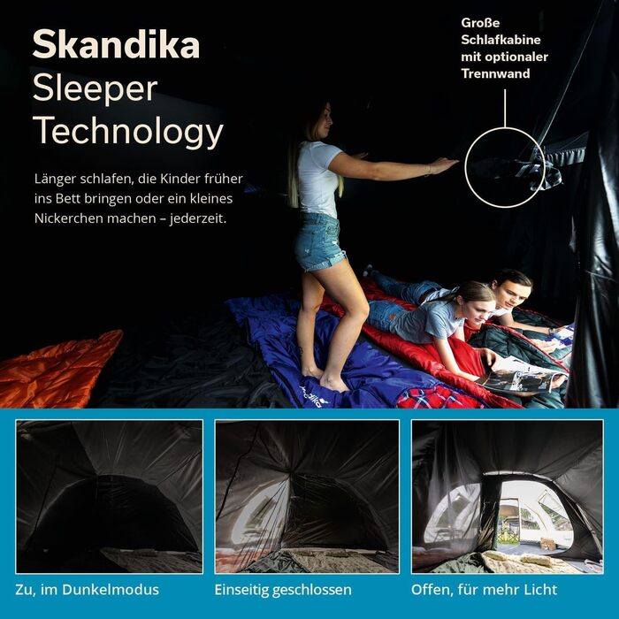 Намет Skandika Hafslo Sleeper Protect для кемпінгу 4/5/6 осіб, водонепроникний, з інтегрованим дном (5000 мм), з тамбуром, чорна спальня - сімейний намет XL