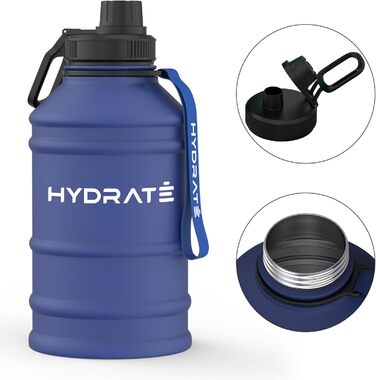 Фляга для води HYDRATE з нержавіючої сталі, 2.2 літри, без BPA, спортивна, металева, з нейлоновим ремінцем, надійна, 2200 мл, Middernachtsblau (Темно-синій)