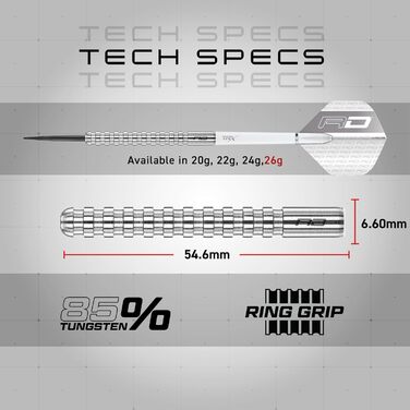 Дарти RED DRAGON Javelin Original Tungsten 26g - Професійні сталеві дротики з металевим вістрям, пір'ям та стержнями