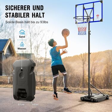 Баскетбольний кошик Outdoor зі стійкою, регульована висота 147-260 см, міцна задня стінка 82x53 см, збільшений діаметр основи та колеса, для гри в приміщенні та на вулиці (Блакитний)