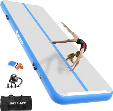 Надувна гімнастична матка AKSPORT Air Matte Track з повітряною помпою, 3/4/5/6 м, 10/20 см заввишки, для дому, спортзалу, навчання, черлідингу, м'ятно-зелена