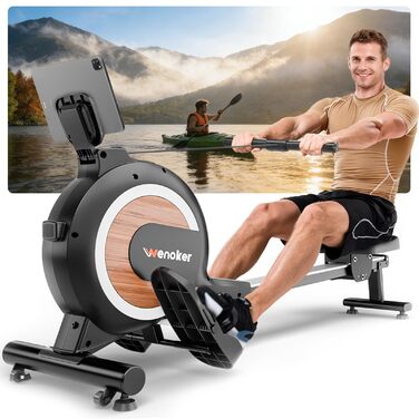 Веномкер тренажер для греблі, магнітний, для дому, 16 рівнів опору, 160 кг, з'єднання з APP, чорний