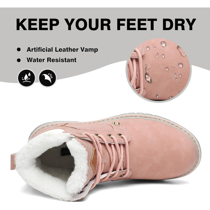 Зимові черевики Mishansha Herren для жінок, теплі, водонепроникні, на шнурівці, рожеві, 38 EU