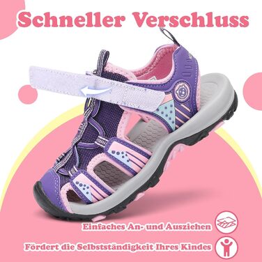 Сандалі Mishansha закриті для дівчаток літні трекінгові дитячі дихаючі, розмір 24-39 (EU, фіолетові)