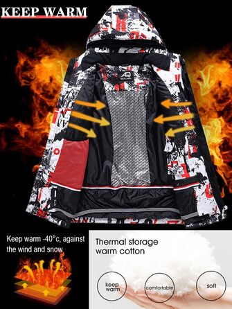 RIUIYELE Комплект чоловічий: куртка та штани для катання на лижах, тепла зимова куртка з підігрівом, качулка, для сноуборду та гірськолижного спорту, Orange/Abendrot, розмір L