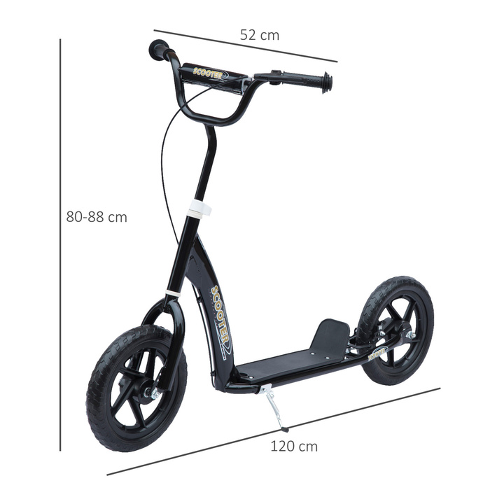 Дитячий самокат HOMCOM Kickscooter 12 дюймів із заднім гальмом, регульований по висоті самокат чорного кольору, міцна сталь та EVA, ідеально підходить для дітей