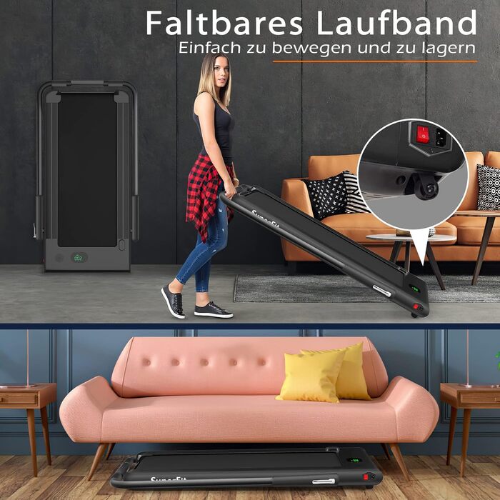 Бігова доріжка COSTWAY 2 в 1, складана, 2,25 к.с., Walking Pad під стіл, з APP, Bluetooth та пультом ДУ, 1-12 км/год, для дому, чорна
