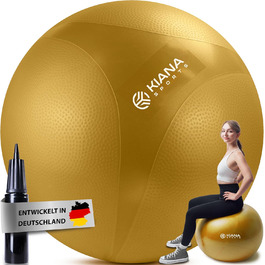 Гімнастичний м'яч KIANA SPORTS® для фітнесу та офісу - 4 розміри, з антиковзаючим покриттям, з насосом та планом тренувань. Розмір M (для зросту до 170 см), перламутрово-білий