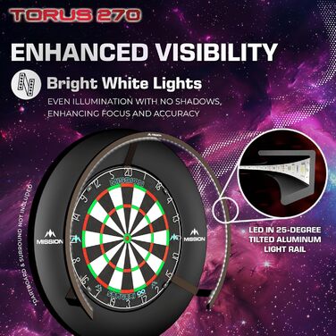 Світлодіодне підсвічування для дартс Mission Darts Torus 270, доступ до ігрової зони, матове чорне, червоне, синє, бронзове
