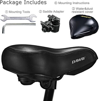 DAWAY C30 Комфортне велике сідло для велосипеда - сумісне з походами, тренуваннями, гірськими та шосейними велосипедами. Заміна великого велосипедного сідла з подушкою Memory Foam для чоловіків та жінок (еластомерні пружини)