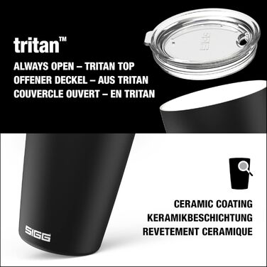 Термочашка SIGG Neso Pure Ceram чорна 0.4 л з кришкою Tritan, нержавіюча сталь 18/8, BPA-free, легка, придатна для миття в посудомийній машині