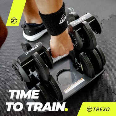 Регульована гантеля TREXO 18-40 кг з заліза для силових тренувань, зручна рукоятка, налаштування ваги обертанням