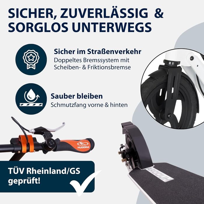 Самокат HUDORA BigWheel Air 230 з ручним гальмом, алюмінієвий, надувні колеса, міський, регулювання висоти, до 120 кг