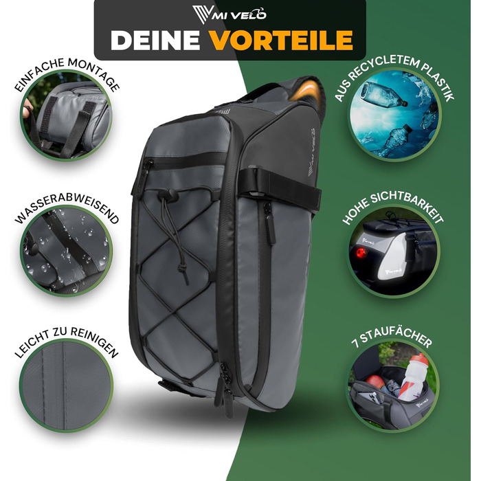 Велосумка MIVELO для багажника, ізотермічна, водовідштовхувальна, 10 л, сіра