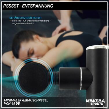 Масажний пістолет Miweba Sports MM10, 4 насадки, 4 режими, кейс, чорний