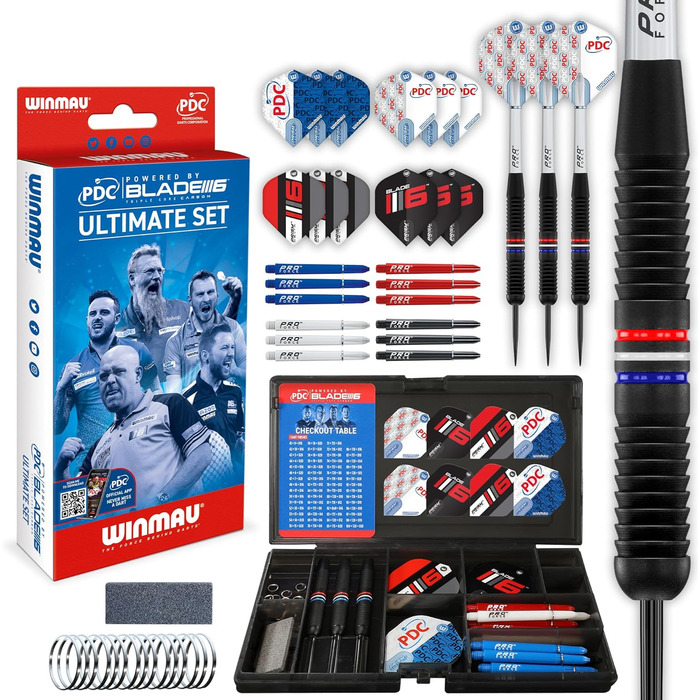 Набір для дартсу WINMAU PDC Ultimate, сталеві дротики 22 г з латуні, аксесуари, оперення та стержні