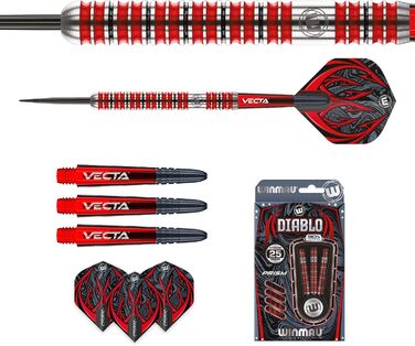 Дротики для дартсу WINMAU Diablo 25 г, сталевий наконечник, вольфрам, з крилами та стрижнями, професійні, паралельна форма