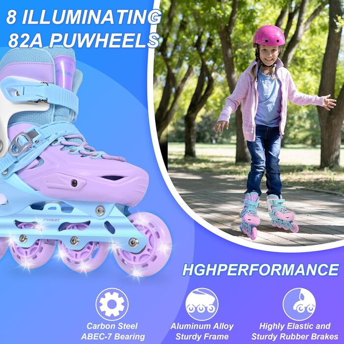 Дитячі ролики-інлайни для дівчаток з підсвічуванням коліс, фіолетовий колір. Підходять для початківців, для використання в приміщенні та на вулиці.