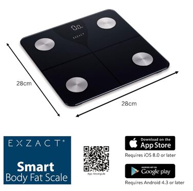 Цифрова вага для тіла та аналізу жиру Exzact з підключенням до App (iOS & Android) - Bluetooth, 180 кг, kg/st/lbs, чорний колір