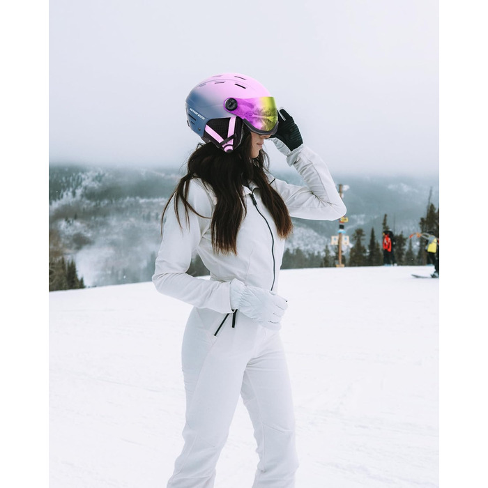 Шолом Outdooraster для сноуборду та лиж з маскою, захисний EPS, 14 вентиляційних отворів, для чоловіків, жінок та підлітків (рожево-фіолетовий градієнт, L)