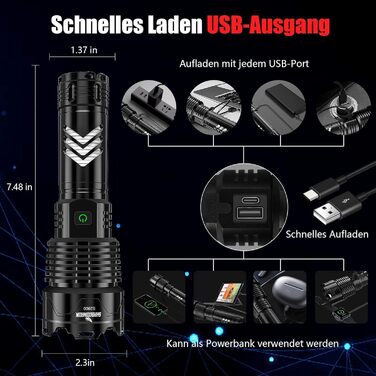 Ліхтар LED Shadowhawk XHP160.2 550000 Lumen, тактичний, USB, IP67, водонепроникний, для кемпінгу та активного відпочинку