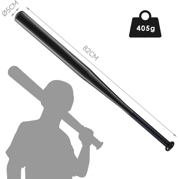 Бейсбольна бита 82 см, сталь, для бейсболу та софтболу, спортивне обладнання, чорна, алюміній