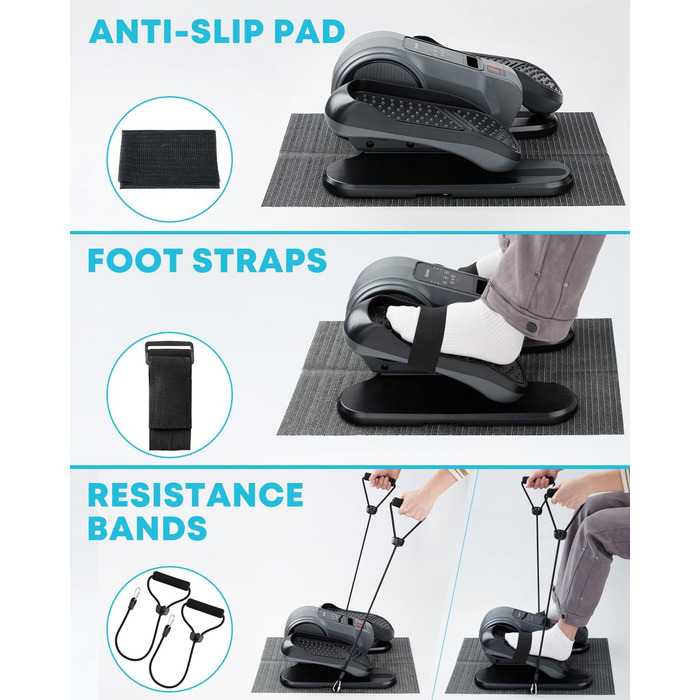 Еліптичний тренажер Gonex під стіл для літніх людей, електричний, з пульт дистанційного керування, 16 рівнів швидкості, ручний та автоматичний режими, сірий