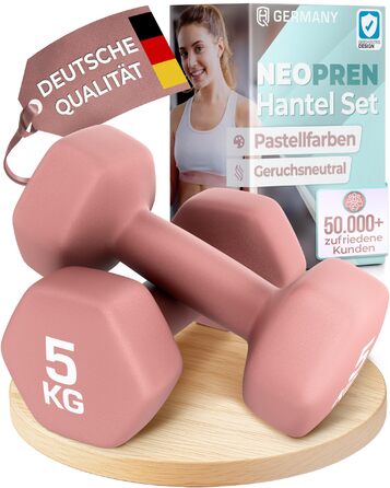 Набір гантелей HQ Germany® 2x5 кг, рожевий, для фітнесу та Pilates, Home Gym, без запаху