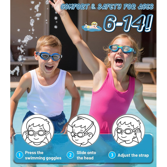 Дитячі окуляри для плавання Schwimmbrille: захист від УФ-променів та запобігання запотіванню, водонепроникні, для хлопчиків та дівчаток 6-14 років, сині + темно-сині