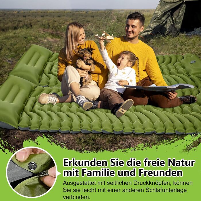MEIJO Килимок для кемпінгу самонадувний, ізомат, туристичний килимок, Ultraleicht з насосом для ніг, товстий, для відпочинку на природі, у наметі, на пляжі, блакитний & сірий (зелений & сірий)