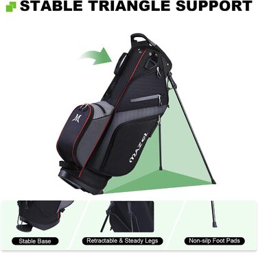 Гольф-сумка MAZEL з 6-ма перегородками, 7 водонепроникними кишенями, великим об'ємом, водонепроникним матеріалом та товстим підпоясом, легка (чорна)