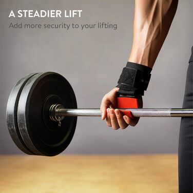 Набори для тренувань Navaris з гачками для силових тренувань - Захист суглобів, набори для фітнесу, бодібілдингу - Професійні ремені для важкої атлетики з металевими гачками (червоний)