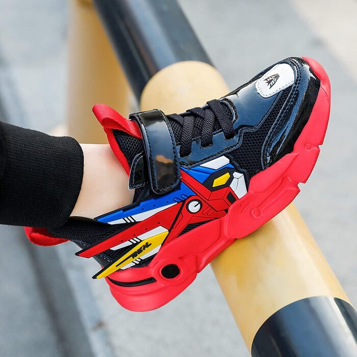 Дитячі кросівки для бігу: легкі спортивні туфлі на липучці для хлопчиків та дівчаток, дихаюча сітка, розмір 27-39, червоні