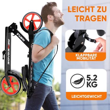 Дитячий ролер Hurtle Roller Kinder 10, складний, регульована висота 84-98 см, для дітей та дорослих, з підставкою, ремінь для перенесення, до 100 кг (чорний)