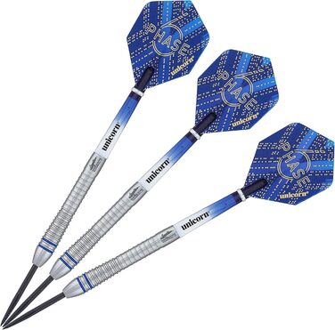 Набір дротиків Unicorn з сталевим вістрям Gary Anderson 90% вольфрам, сині акценти, 21-24 г, у подарунковій коробці