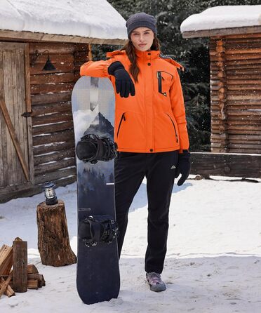 TACVAEN Жіноча куртка-перехідник, тепла зимова куртка, куртка для хайкінгу, вітронепроникна куртка з водонепроникною блискавкою, біло-чорна (XXL, помаранчевий)