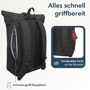 Рюкзак LARKSON Rolltop для чоловіків і жінок, чорний, великий, для школи, університету, велосипеда, 16-дюймове відділення для ноутбука, водовідштовхувальний, антивикрадальний, екологічний