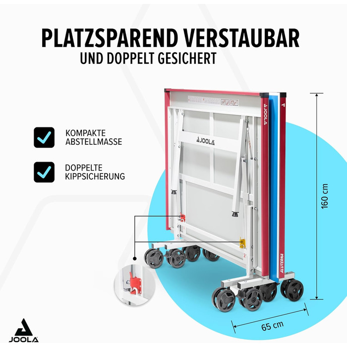 Стіл для пінг-понгу JOOLA ALUTERNA Single: професійний, вуличний, з алюмінієво-пластиковою поверхнею 6 мм та складаним підсвільником