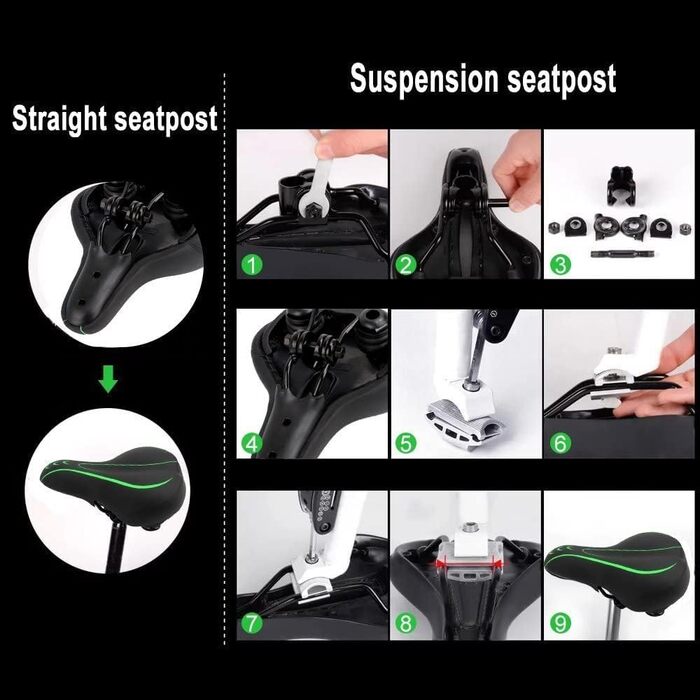 Велосипедне сідло Dripex для чоловіків та жінок, зручне, м'яке, гелеве, водостійке, ергономічне для MTB, Citybike, шосе, зелене