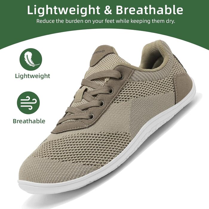 Взуття для ходьби босоніж Дами/Чоловіки | Широка передня частина, підошва 4 мм | Легке, дихаюче, неслизьке | Спорт, Outdoor, повсякденне (40 EU, Хакі)