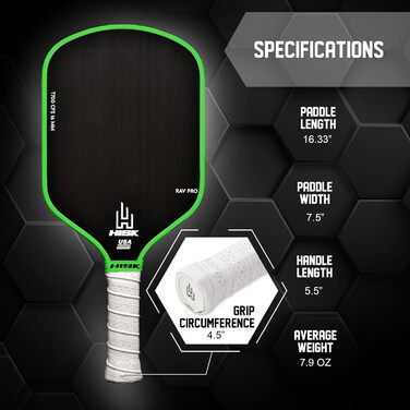 Паддл для піклболу RAV PRO Ultimate High End – преміум-якість, 16 мм, японський Toray T700, USAPA, зелений неслизький гріп