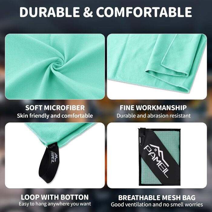 Набір з 3 рушників з мікрофібри (160x80 см + 2 шт по 80x40 см), швидковисихаючі, для подорожей, спортзалу, сауни (м'ятно-зелені)