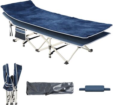 Складне туристичне ліжко YITAHOME для дорослих з матрацом, чорне (синій + подушка)