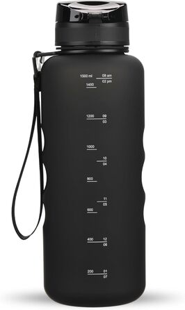Спортивна пляшка для води 720°DGREE uberBottle 1,5 л з мотиваційною шкалою, ситечком, знімною ручкою, Tritan, BPA Free, герметична, чорна