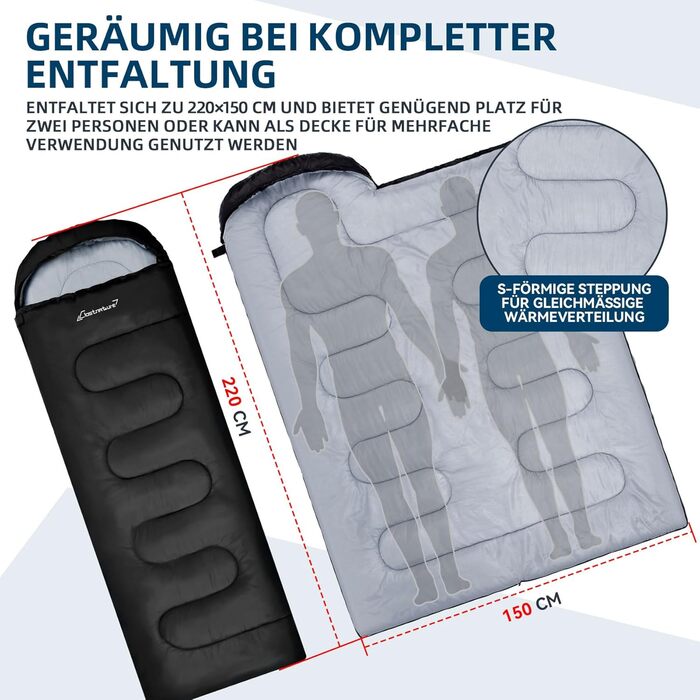 Спальний мішок Clostnature для кемпінгу та подорожей - Легкий, компактний, 3-сезонний, чорний, 0.9 кг