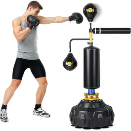 GYMAX Боксерський тренажер Speed Trainer, регульована стійка для боксерської груші з 2 рефлекс-м'ячами, 360° обертаюча штанга та наповнювана база, для підлітків і дорослих, для ММА тренувань