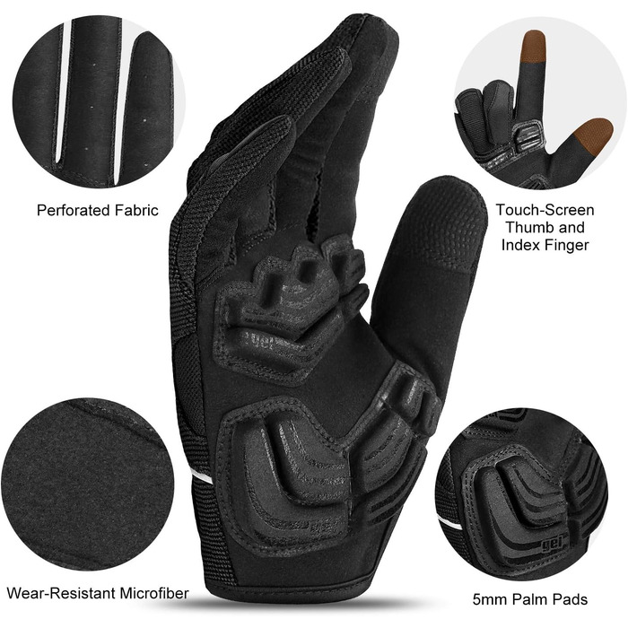 Велосипедні рукавички Inbike для чоловіків, повний палець, гелеві подушечки, для гірського велосипеда, чорні, розмір XL